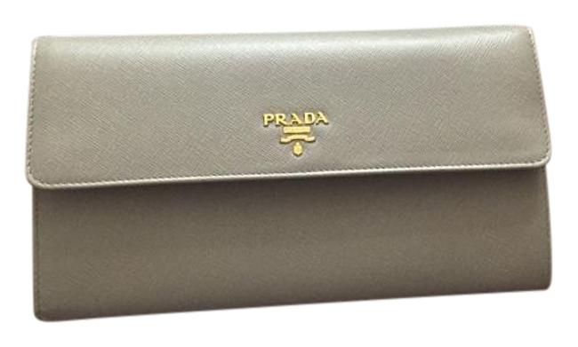Prada ClutchWallet Grey Beige Saffiano Leather Clutch