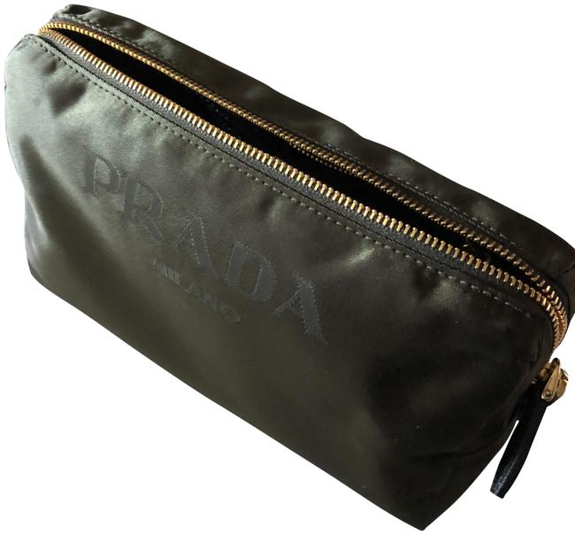 Prada Contenitore Maniglia Olive Nylon Clutch