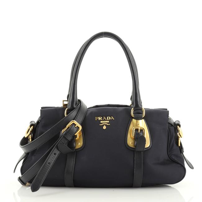 Prada Convertible Belted Tessuto and Small Blue Fabric Leather Satchel