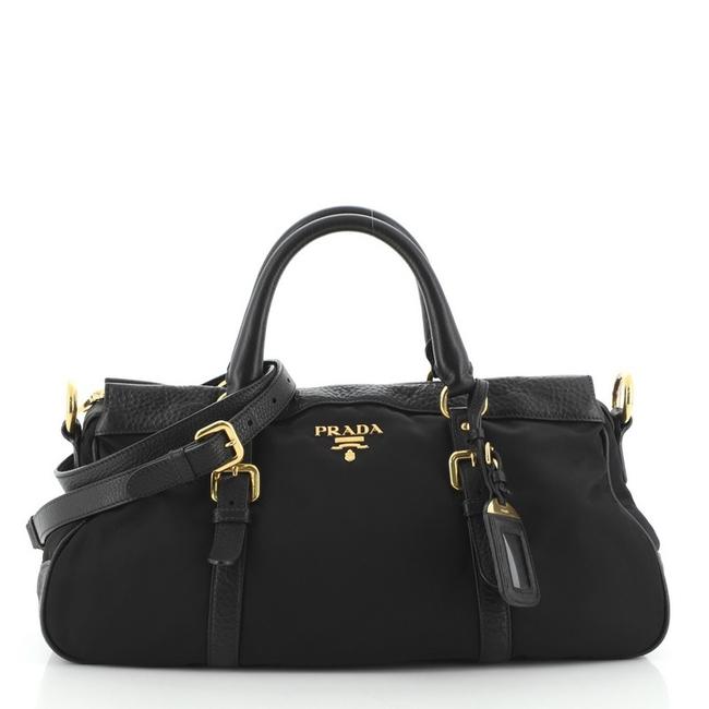 Prada Convertible Belted Tessuto with Large Black Fabric Leather Satchel