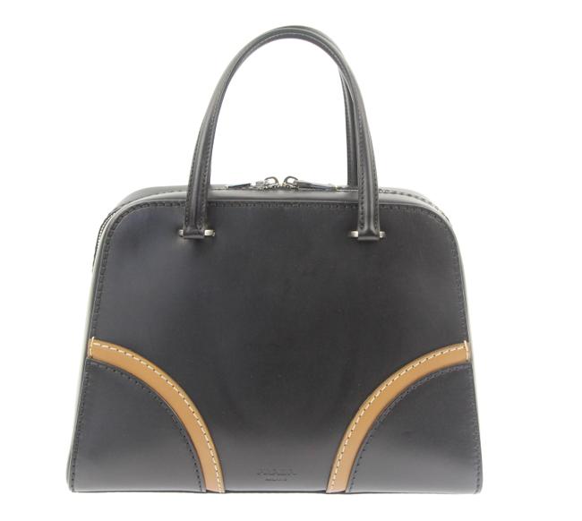 Prada Convertible Black and Light Brown Leather Satchel