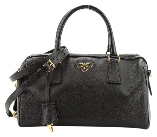 Prada Convertible Bowler Saffiano Medium Black Leather Satchel