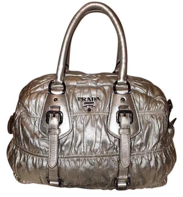 Prada Convertible Handbag Silver Metallic Leather Hobo Bag