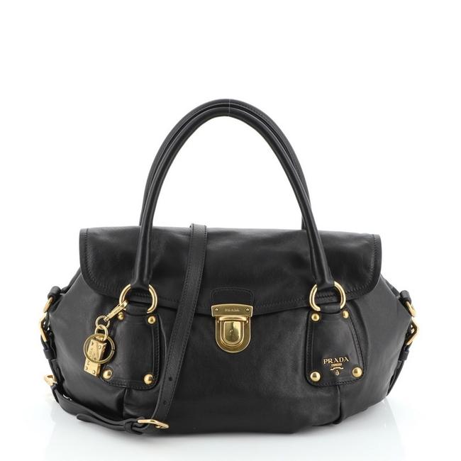 Prada Convertible Pushlock Black Leather Satchel