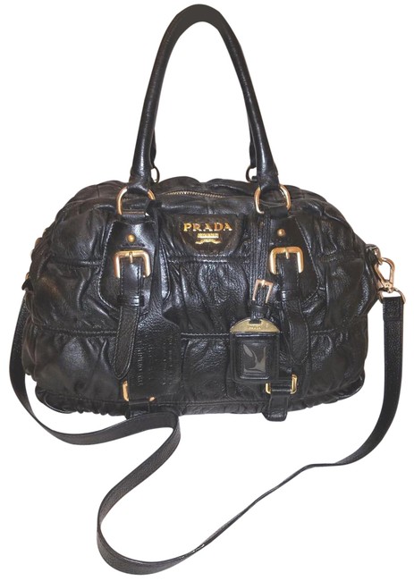 Prada Convertible Shoulder Cross Body Satchel Black Leather Hobo Bag