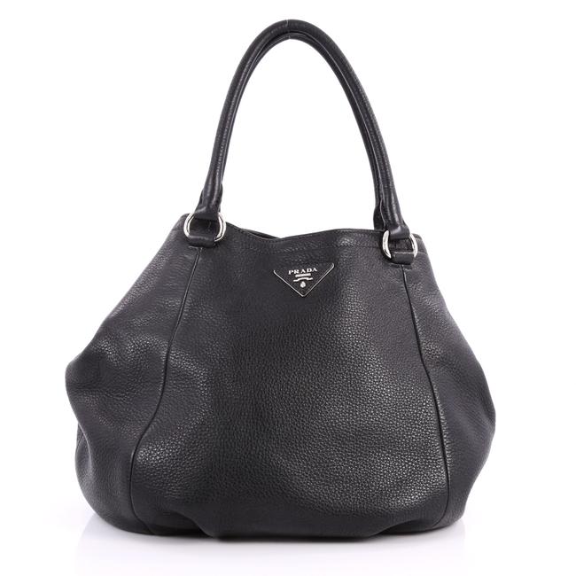 Prada Vitello Daino Convertible Medium Black Leather Satchel