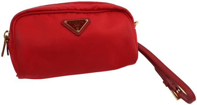 Prada Cosmetics Pouch Red Nylon Clutch
