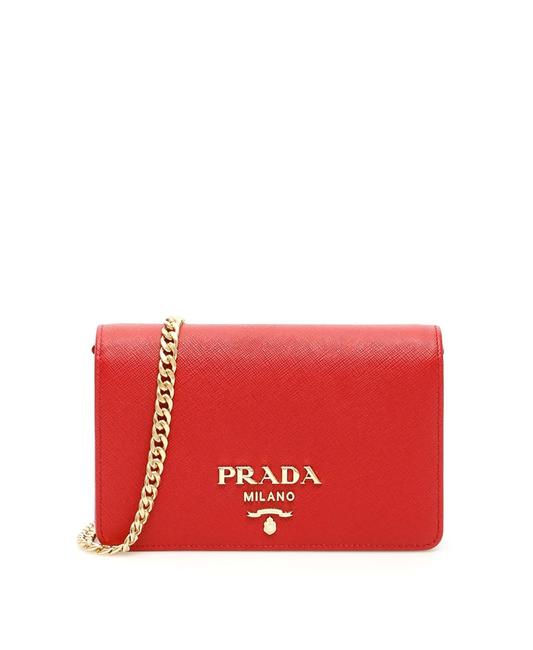 Prada Cr New Saffiano Red Leather Clutch