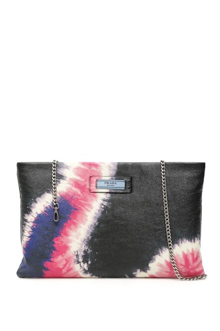 Prada Cr Tie dye BlackFuchsiaWhite Leather Clutch