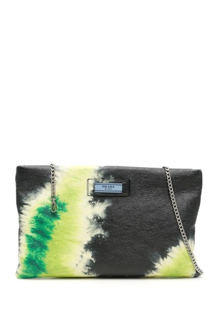 Prada Cr Tie dye BlackYellowGreen Leather Clutch