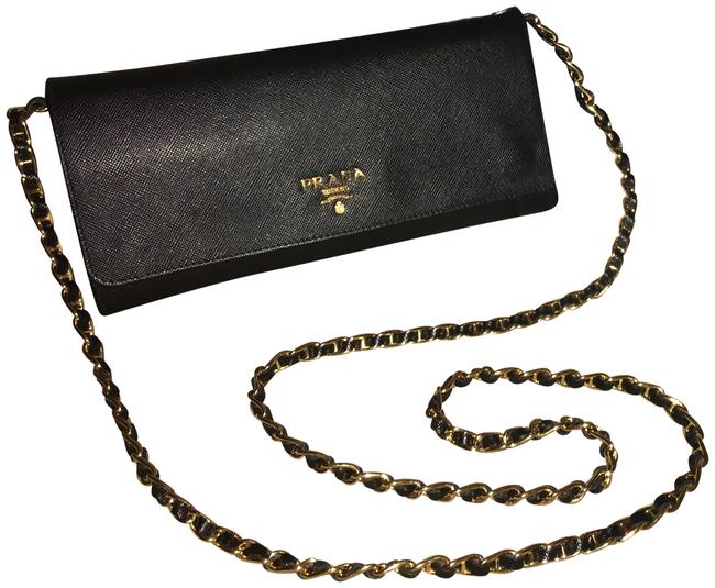 Prada Cross Body Black Leather Clutch