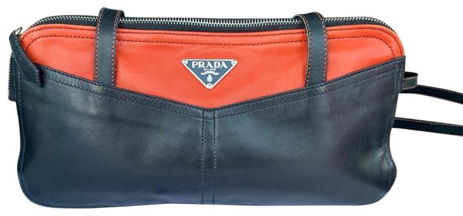 Prada Crossbody Black and Burnt Orange Leather Hobo Bag