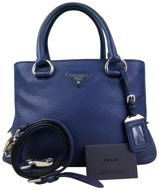 Prada Crossbody Royal Daino #113 #4 Blue Pebbled Leather Satchel