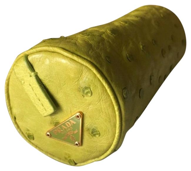 Prada Cylinder Lime Green Ostrich Leather Clutch