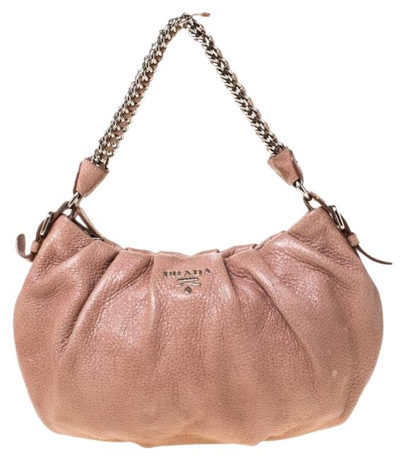 Prada Dark Shimmering Chain Beige Leather Hobo Bag