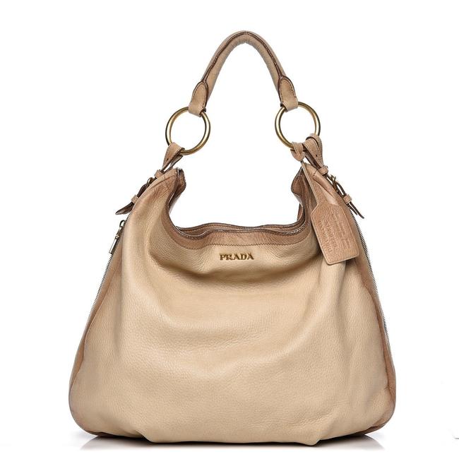 Prada XL Deerskin Cervo Zip Around Beige Leather Hobo Bag
