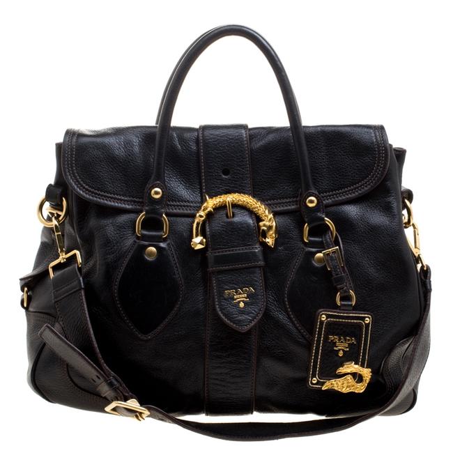 Prada Deerskin Dragon Black Leather Satchel