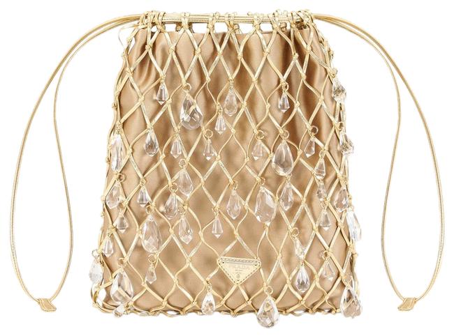Prada Df New Gold tone Mesh and Satin Gold Leather Clutch