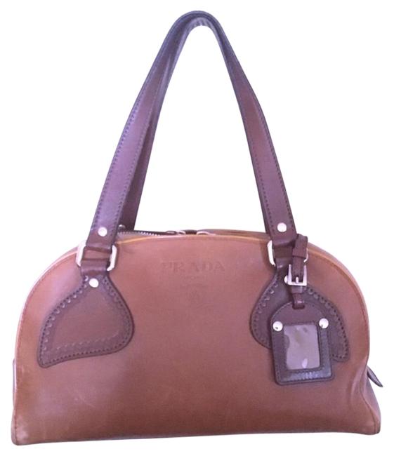Prada Saddle BrownYellow Trim Leather Satchel
