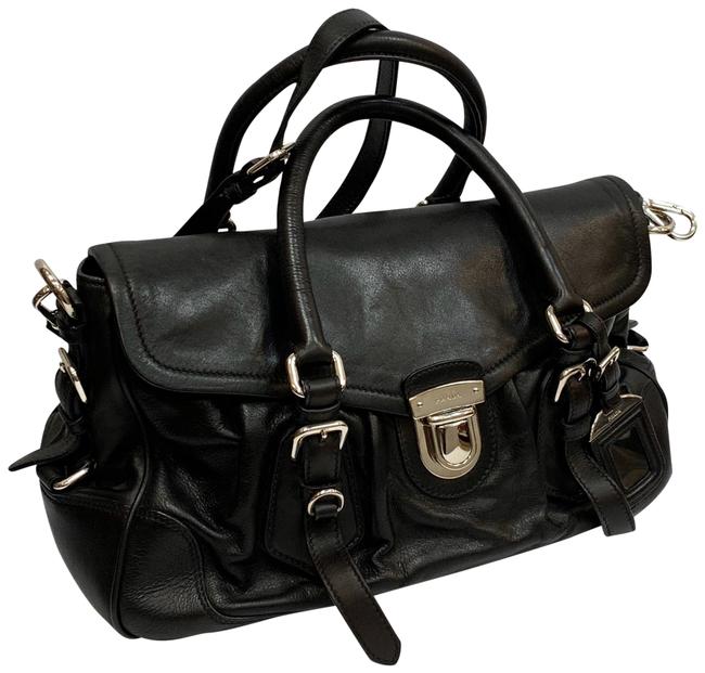 Prada Doctor with Long Strap Black Leather Satchel