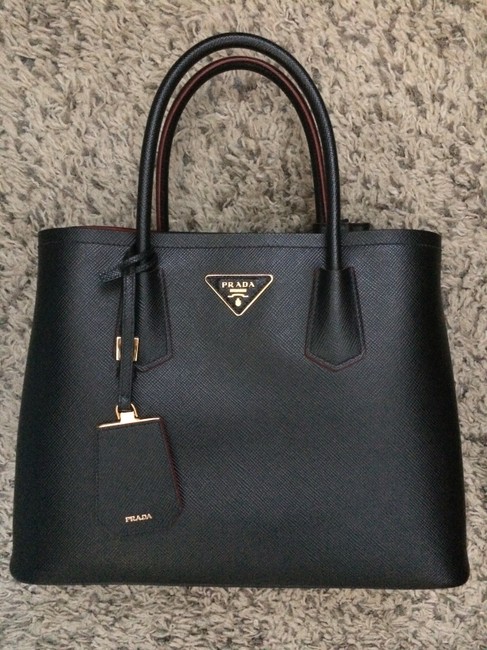 Prada Double Cuir BlackRed Interior Saffiano Leather Satchel