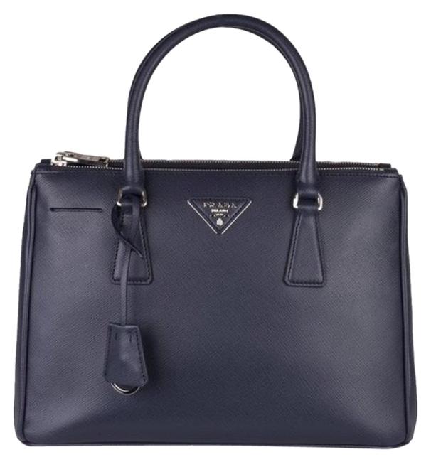 Prada Galleria Double Zip Baltic Blue Saffiano Leather Satchel