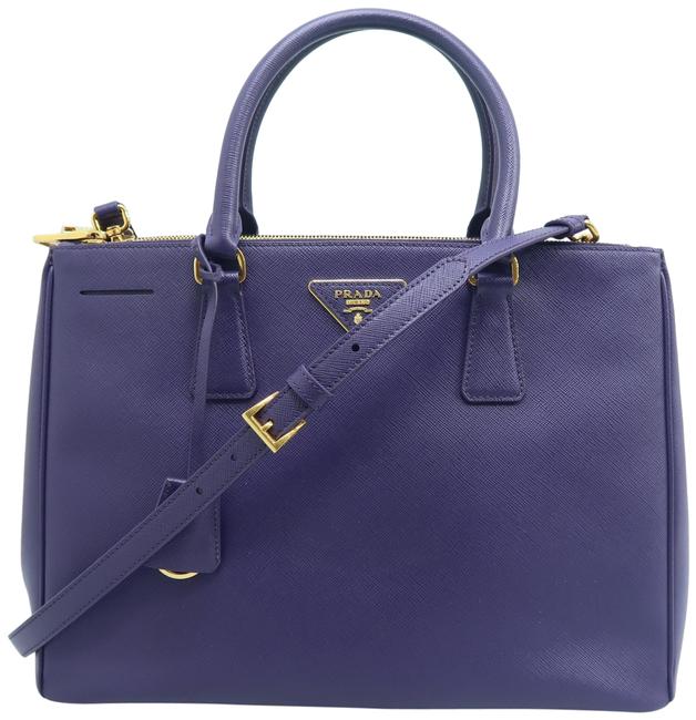 Prada Double Lux Medium Pruple Saffiano Leather Satchel