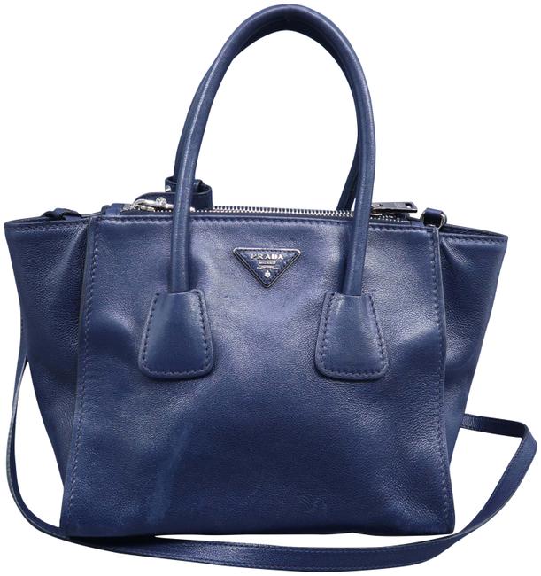 Prada Double Lux Navy Calfskin Leather Satchel
