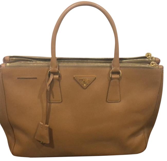 Prada Double Lux Purse BeigeBrown Leather Satchel