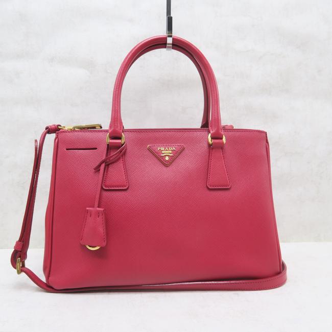 Prada Double Lux Saffiano Zip Small Red Calfskin Satchel