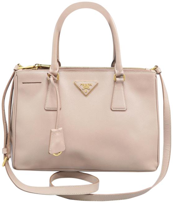 Prada Double Lux Small Saffiano Blush Calfskin Leather Satchel