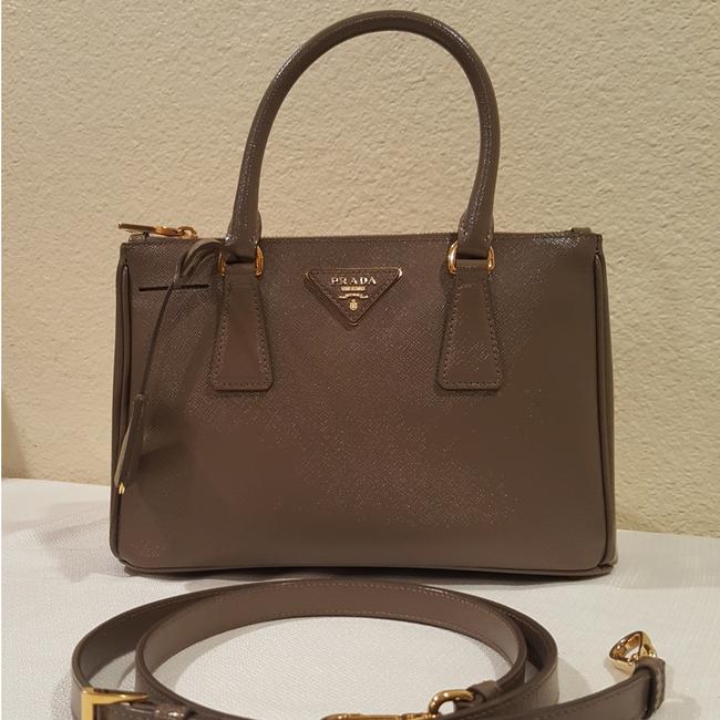 Prada Double Lux Zip Taupe Leather Satchel