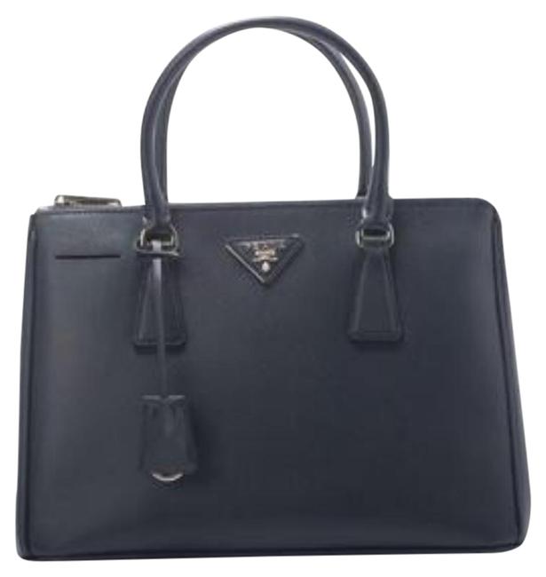 Prada Double Lux Zip Tote Medium New Baltic Blue Saffiano Leather Satchel