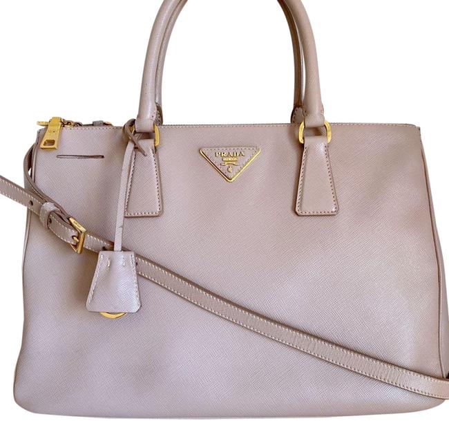 Prada Double Medium Saffiano Nude Rose Calfskin Pink Leather Satchel