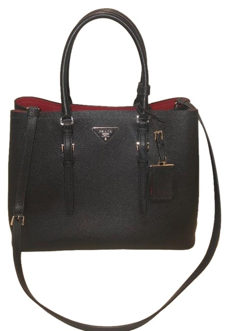 Prada Double Saffiano Cuir Shopping Black Leather Satchel