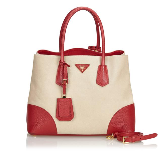 Prada Double Tote Brown Canvas Satchel