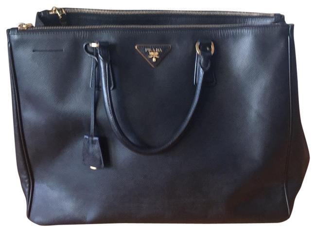 Prada Double Zip Saffiano Tote Black Leather Satchel