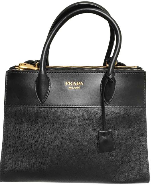 Prada Double Zipper Black Leather Satchel