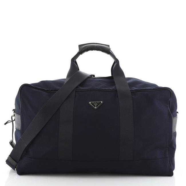 Prada Duffle Bag Large Black Blue Canvas Satchel