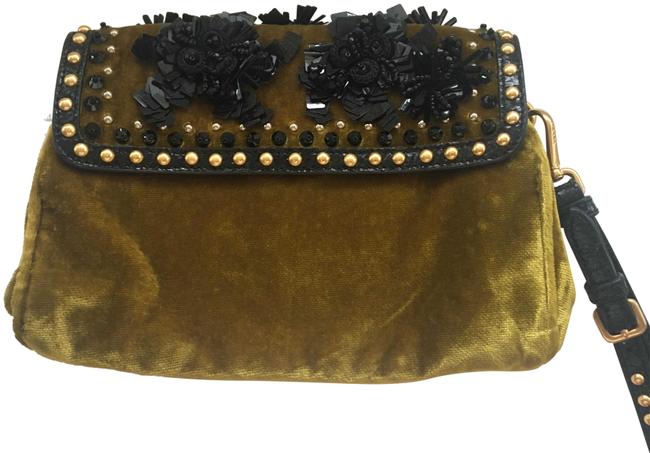 Prada Embellished ChartreuseChampagne Velvet Clutch