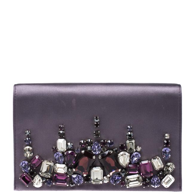 Prada Embellished Crystals Purple Satin Clutch