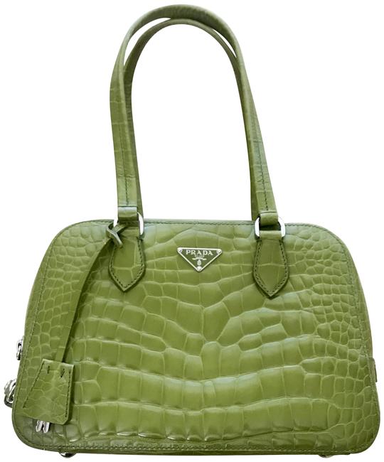 Prada Embossed Glazed Green Crocodile Leather Satchel