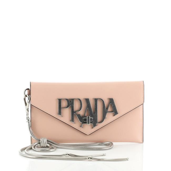 Prada Envelope Logo Spazzolato Pink Leather Clutch