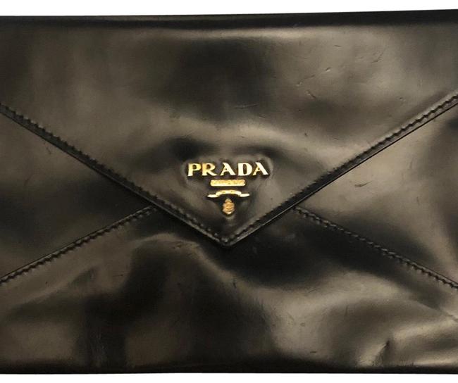 Prada Envelope Purse Black Patent Leather Clutch