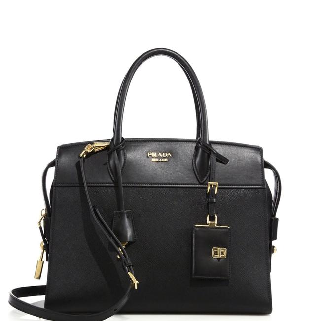 Prada Esplanade Medium Saffiano Black Leather Satchel