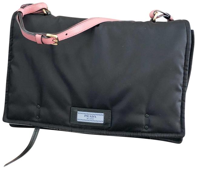 Prada Etiquette Pink Nylon Leather Trim Satchel