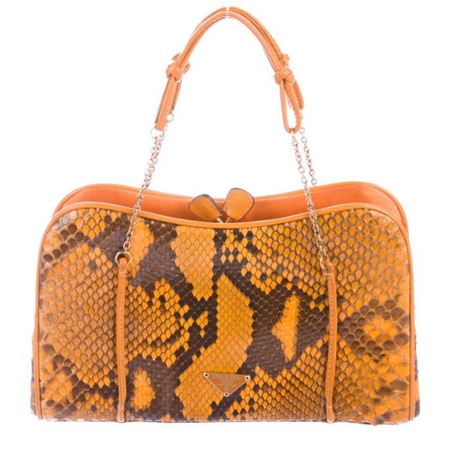 Prada Evening Bag Orange Python Skin Leather Clutch