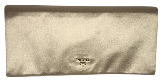 Prada Evening Sabbia  Golden Ivory Satin Clutch