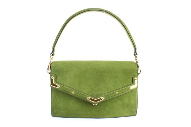 Prada Flap 13pr0213 Green Suede Leather Satchel