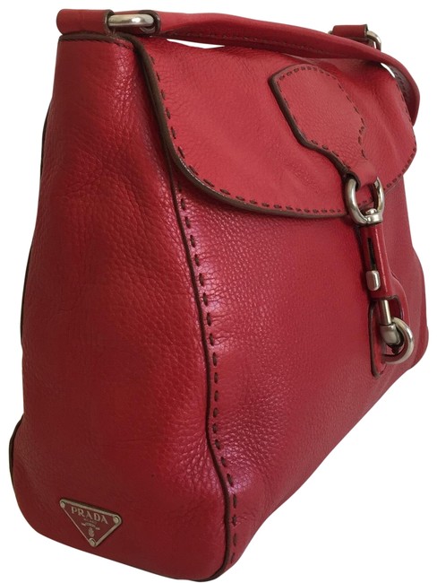 Prada Flap Over Lock Red Leather Hobo Bag
